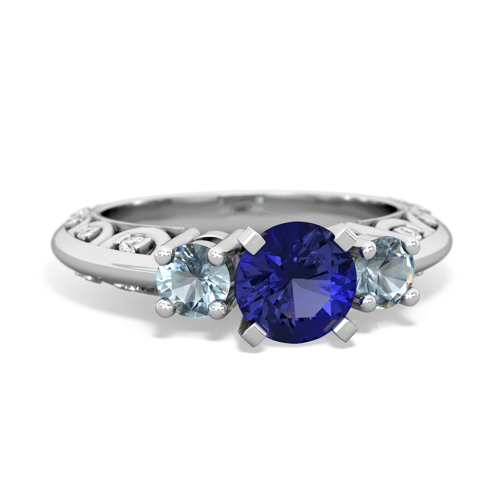 Lab Sapphire Art Deco Eternal Embrace Engagement 14K White Gold ring C2003