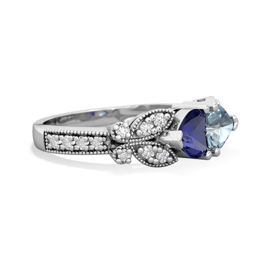 Lab Sapphire Diamond Butterflies 14K White Gold ring R5601