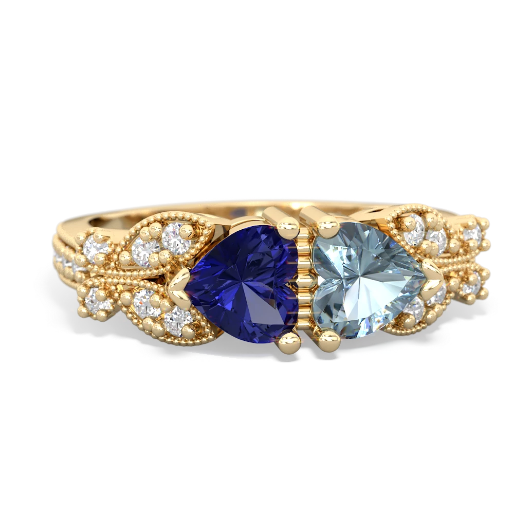 Lab Sapphire Diamond Butterflies 14K Yellow Gold ring R5601