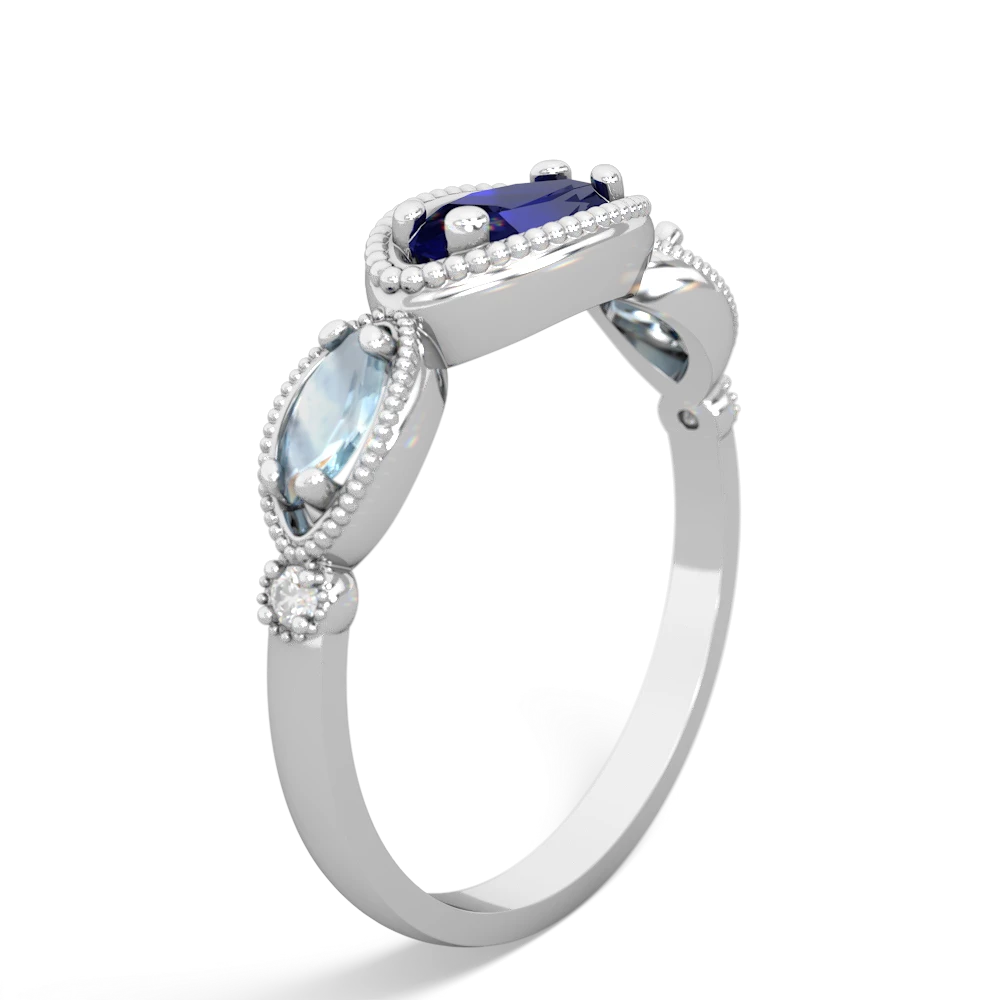 Lab Sapphire Milgrain Marquise 14K White Gold ring R5700