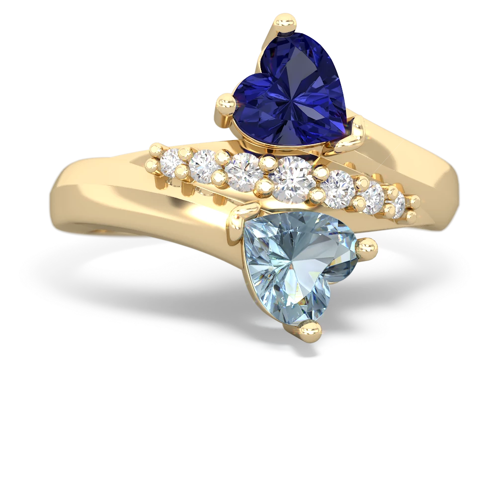 Lab Sapphire Heart To Heart 14K Yellow Gold ring R2064