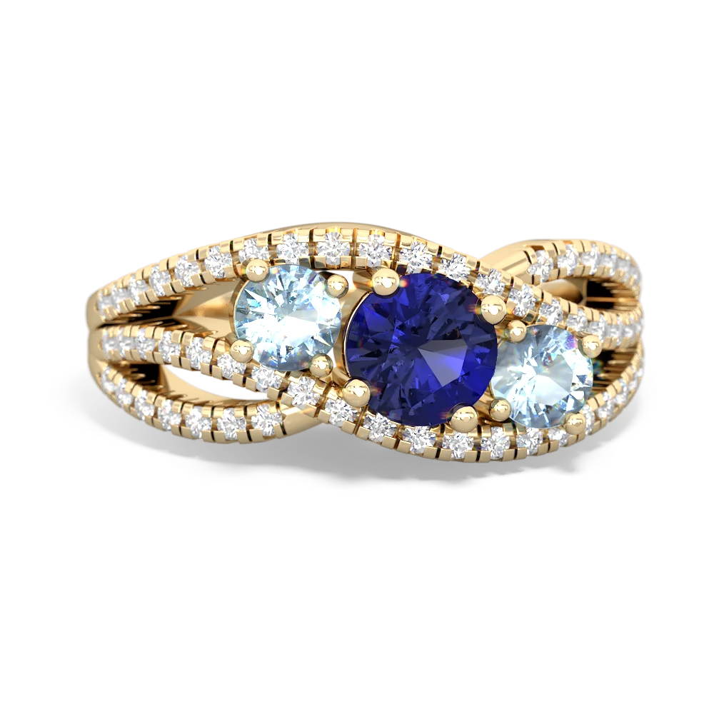 Lab Sapphire Three Stone Aurora 14K Yellow Gold ring R3080