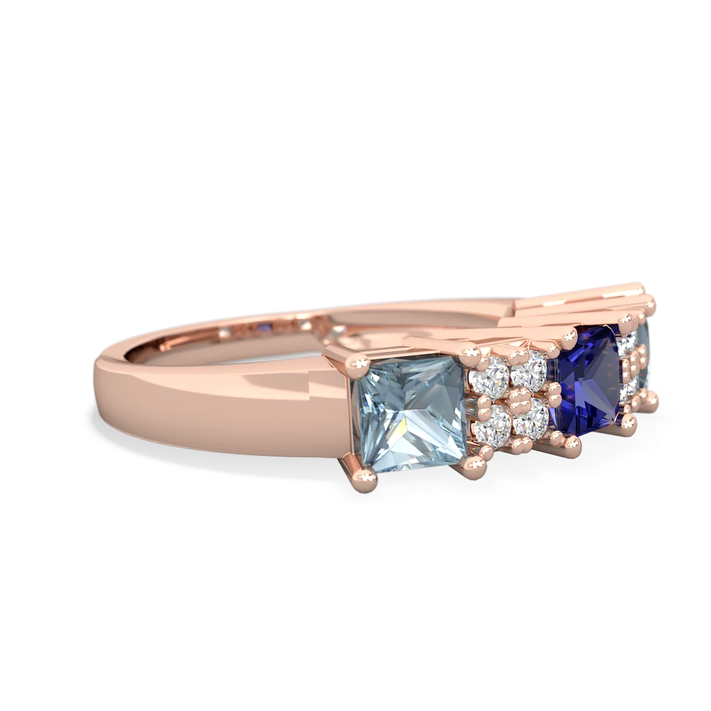 Lab Sapphire Three Stone Diamond Cluster 14K Rose Gold ring R2592