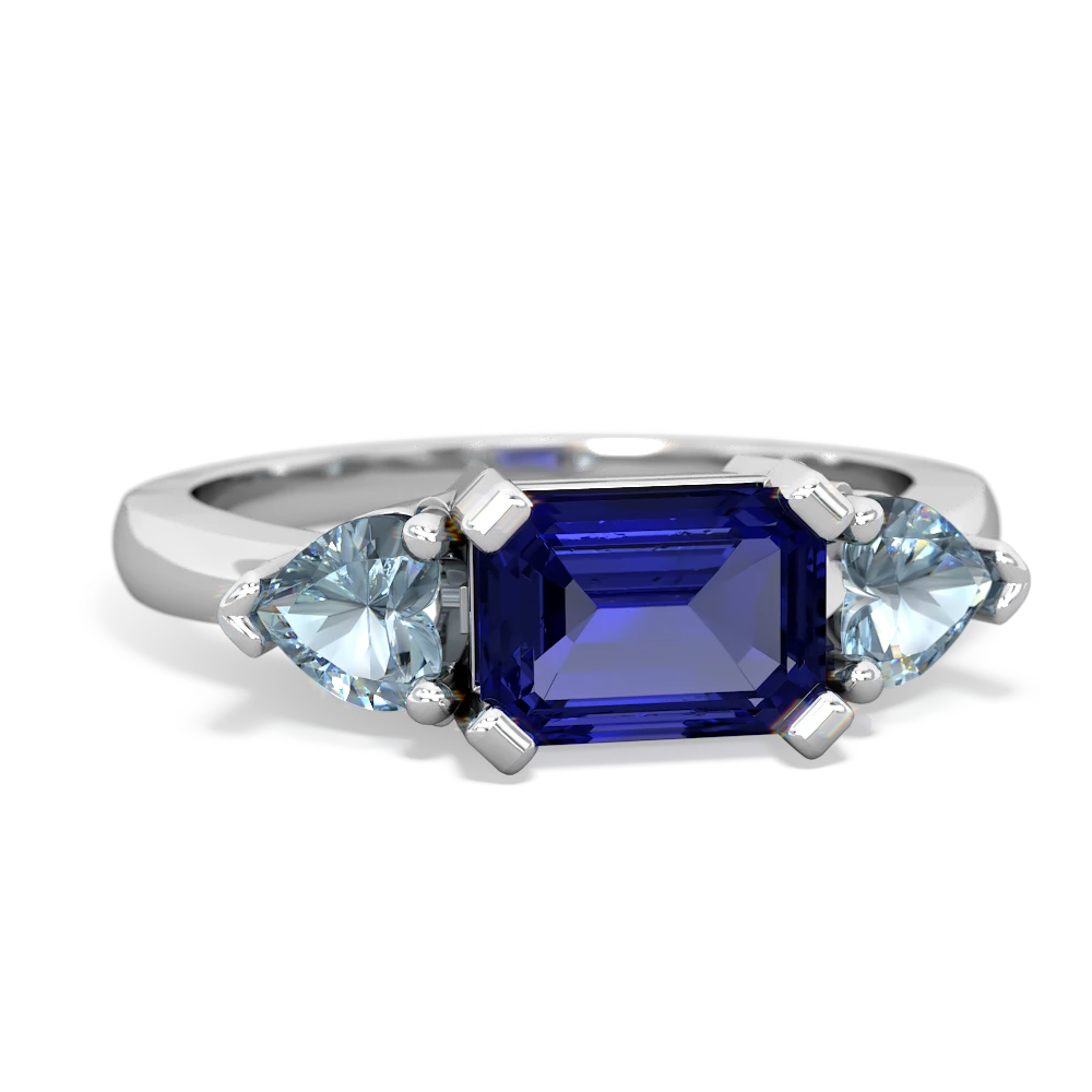 Lab Sapphire Three Stone 14K White Gold ring R5235