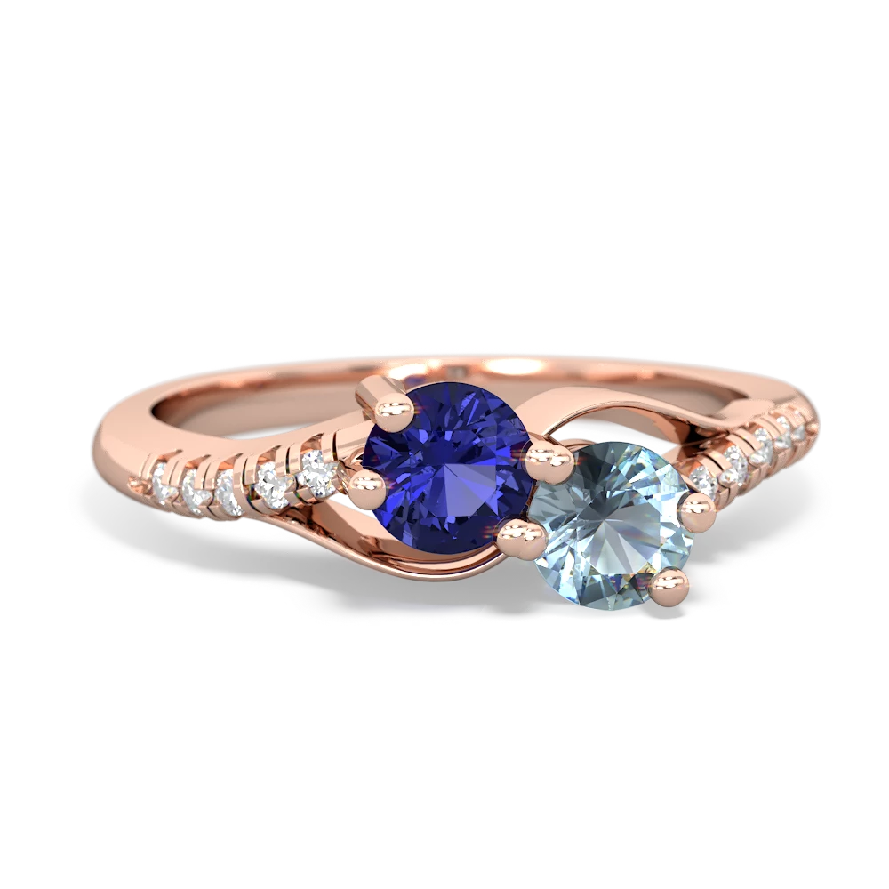 Lab Sapphire Infinity Pave Two Stone 14K Rose Gold ring R5285