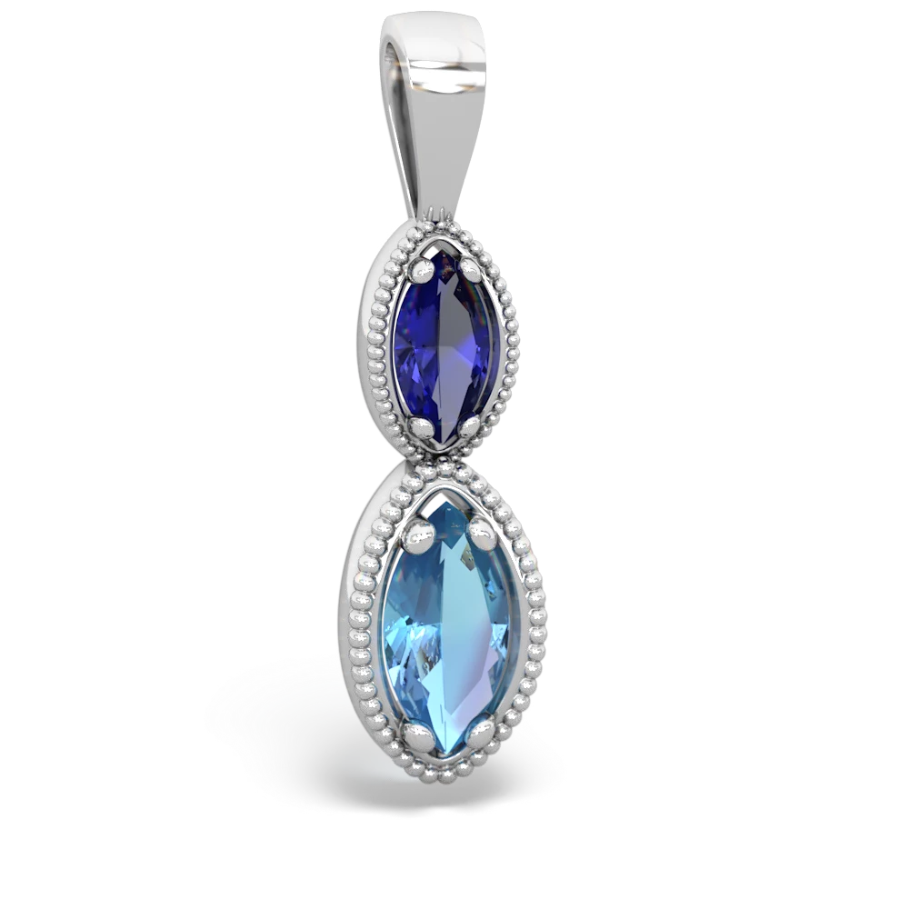 Lab Sapphire Antique-Style Halo 14K White Gold pendant P5700