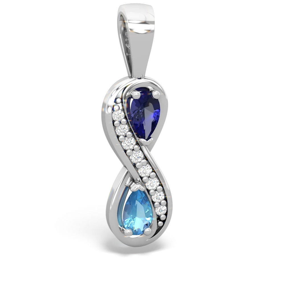 Lab Sapphire Diamond Infinity 14K White Gold pendant P5390