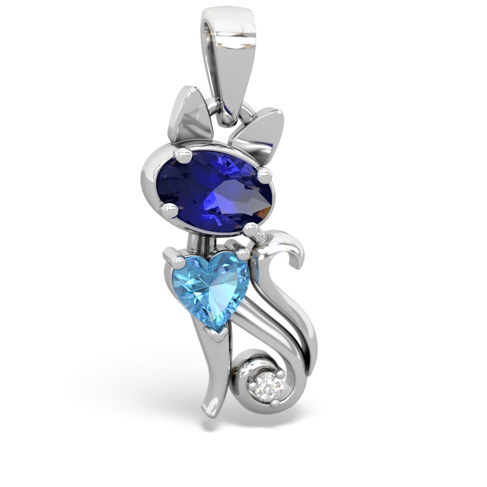 Lab Sapphire Kitten 14K White Gold pendant P5780