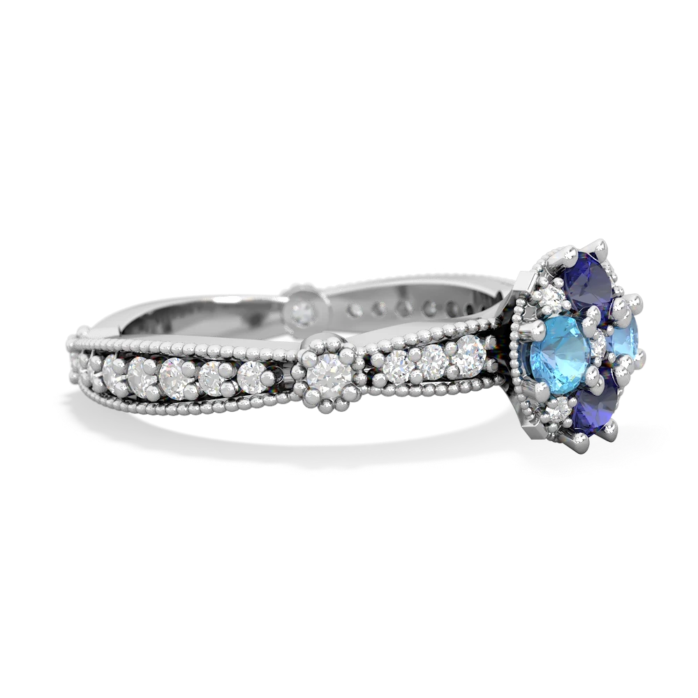 Lab Sapphire Sparkling Tiara Cluster 14K White Gold ring R26293RD