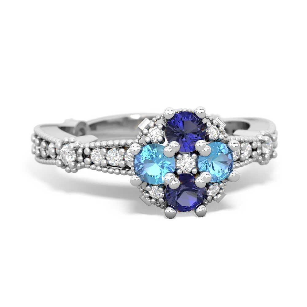 Lab Sapphire Sparkling Tiara Cluster 14K White Gold ring R26293RD