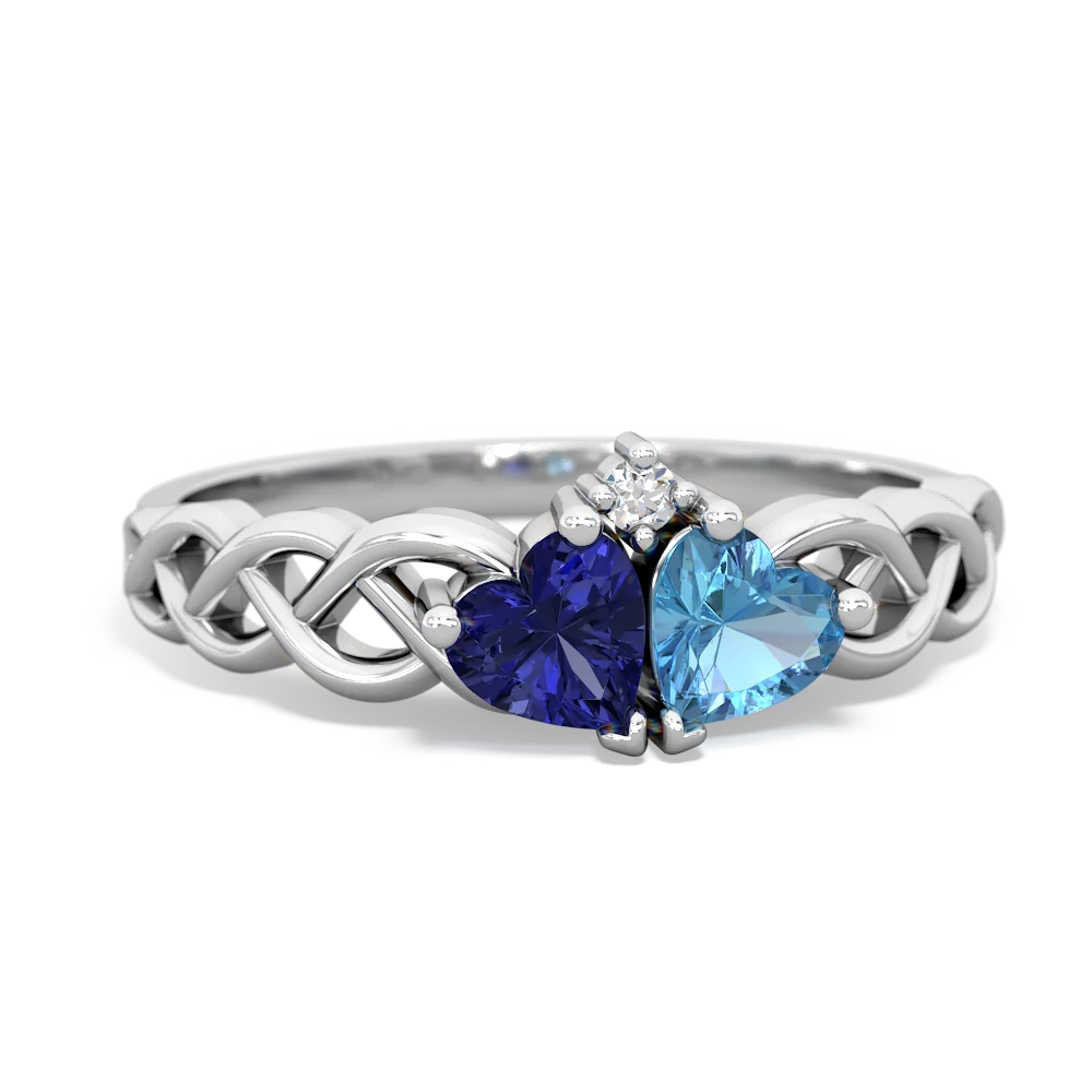 Lab Sapphire Heart To Heart Braid 14K White Gold ring R5870