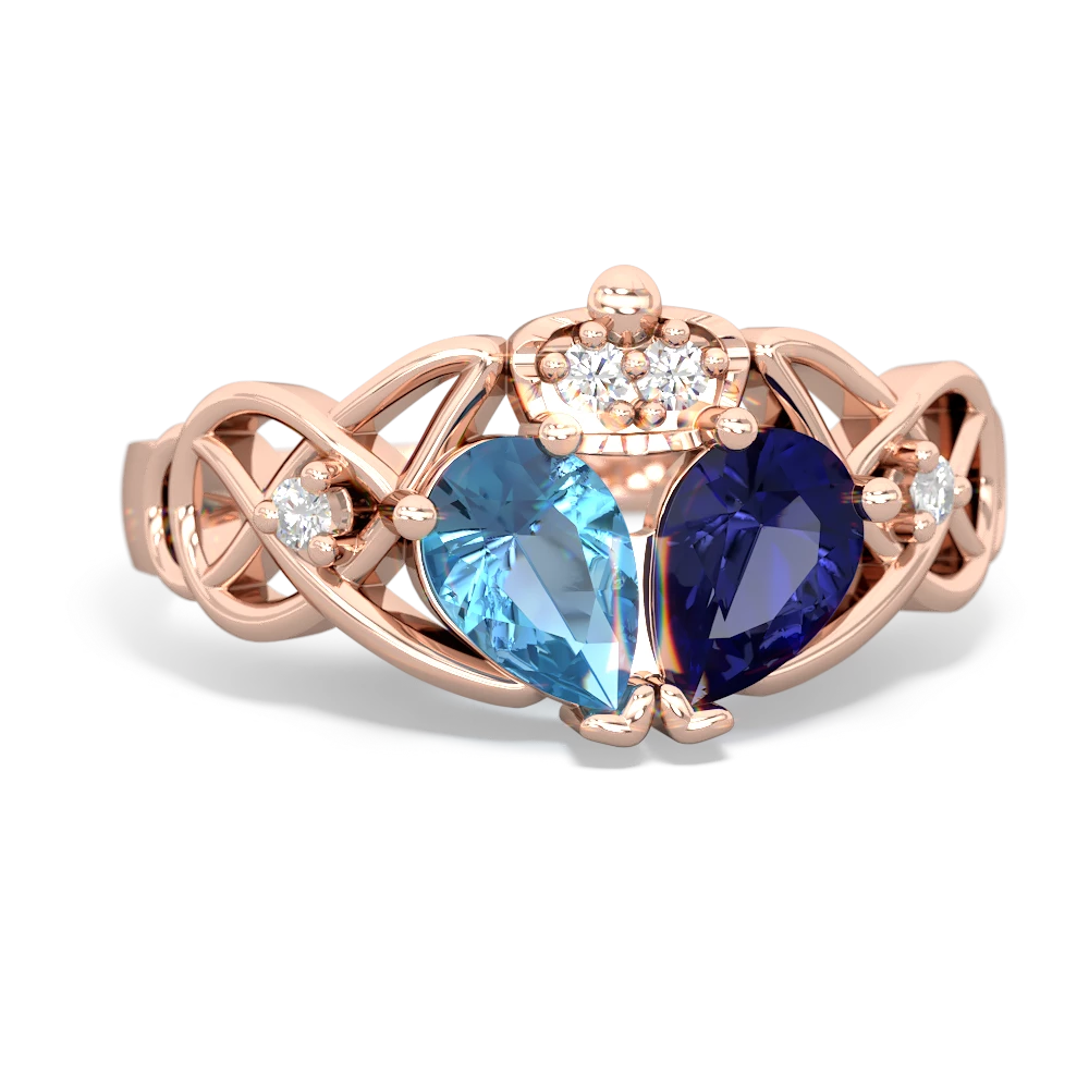 Lab Sapphire 'One Heart' Celtic Knot Claddagh 14K Rose Gold ring R5322