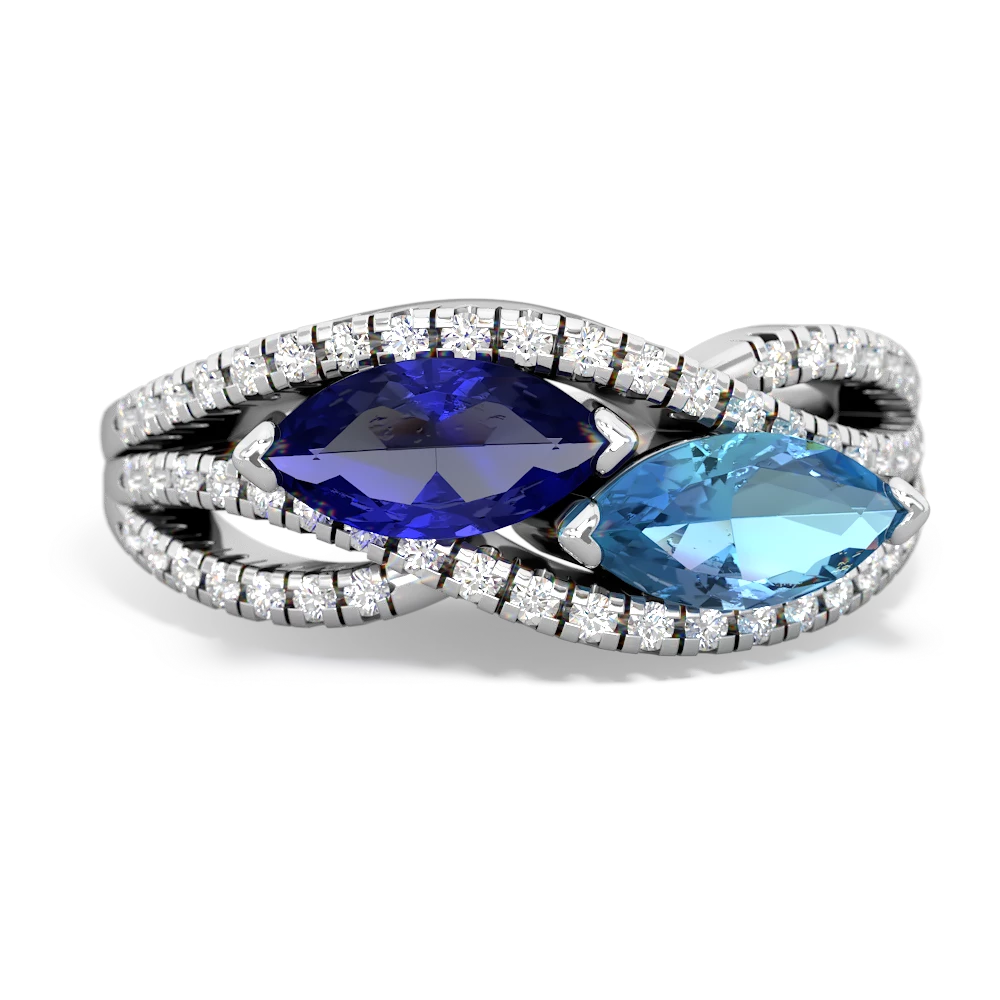 Lab Sapphire Diamond Rivers 14K White Gold ring R3070