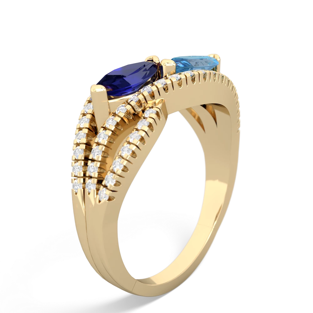 Lab Sapphire Diamond Rivers 14K Yellow Gold ring R3070