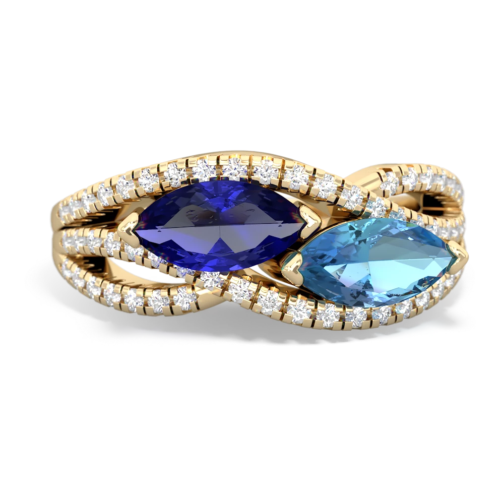 Lab Sapphire Diamond Rivers 14K Yellow Gold ring R3070