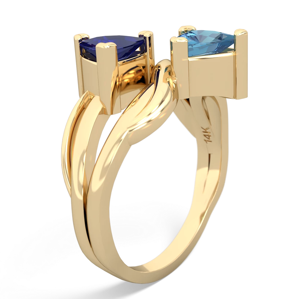 Lab Sapphire Split Band Swirl 14K Yellow Gold ring R2341