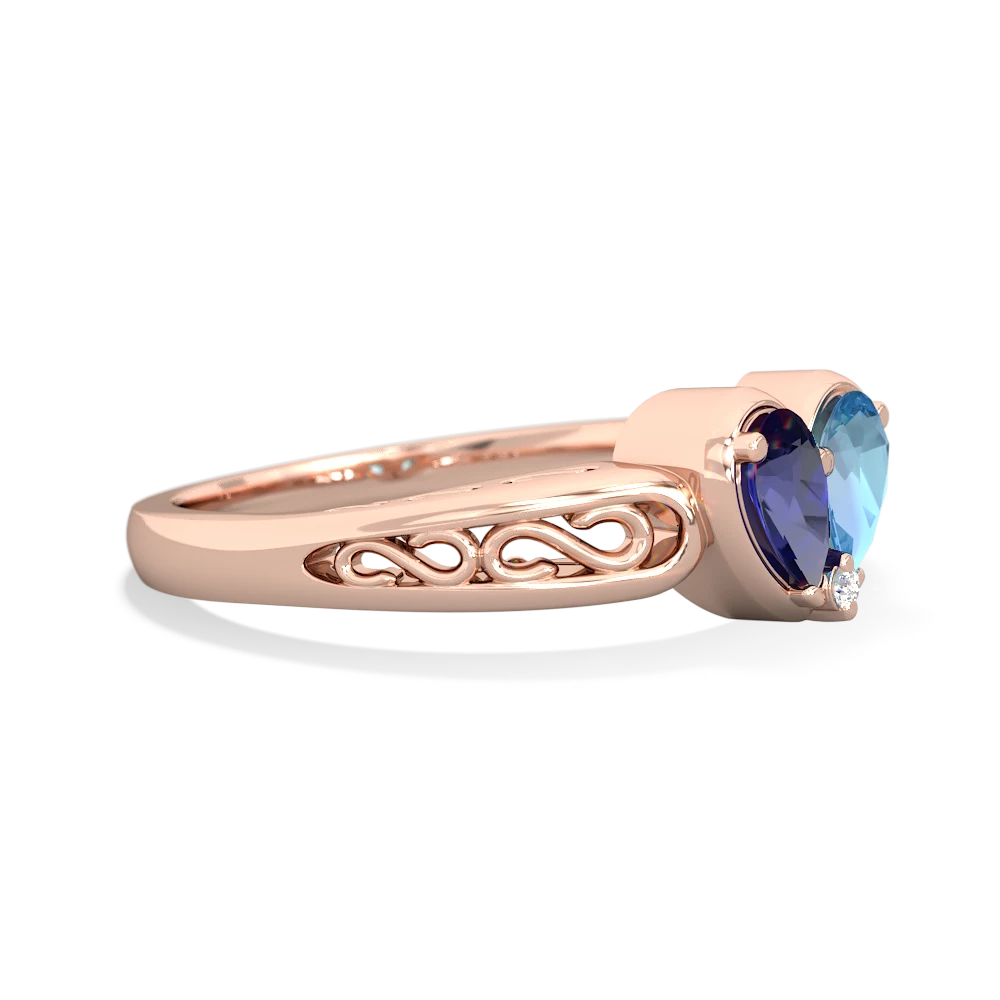 Lab Sapphire Filligree 'One Heart' 14K Rose Gold ring R5070