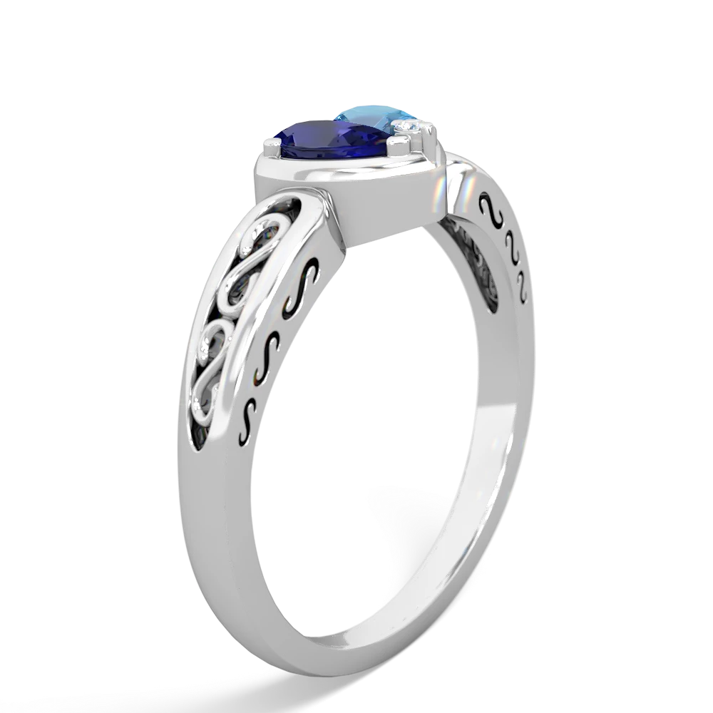 Lab Sapphire Filligree 'One Heart' 14K White Gold ring R5070