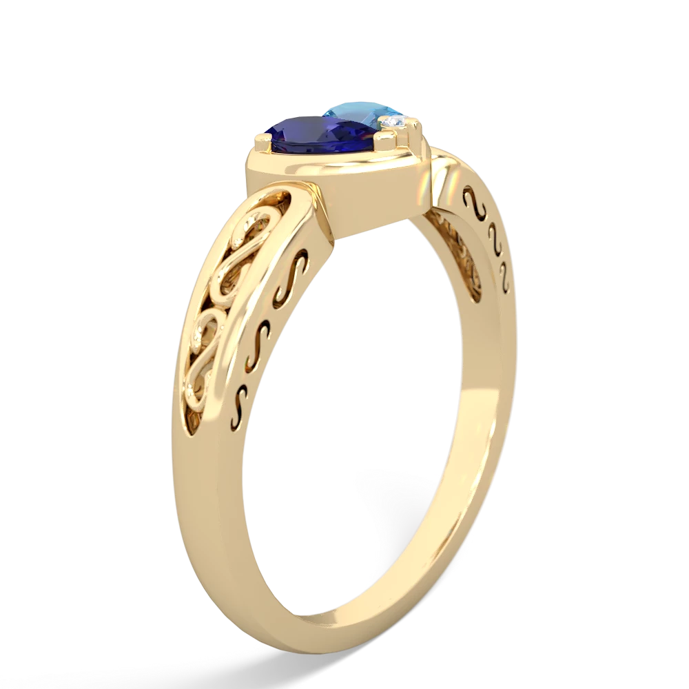 Lab Sapphire Filligree 'One Heart' 14K Yellow Gold ring R5070