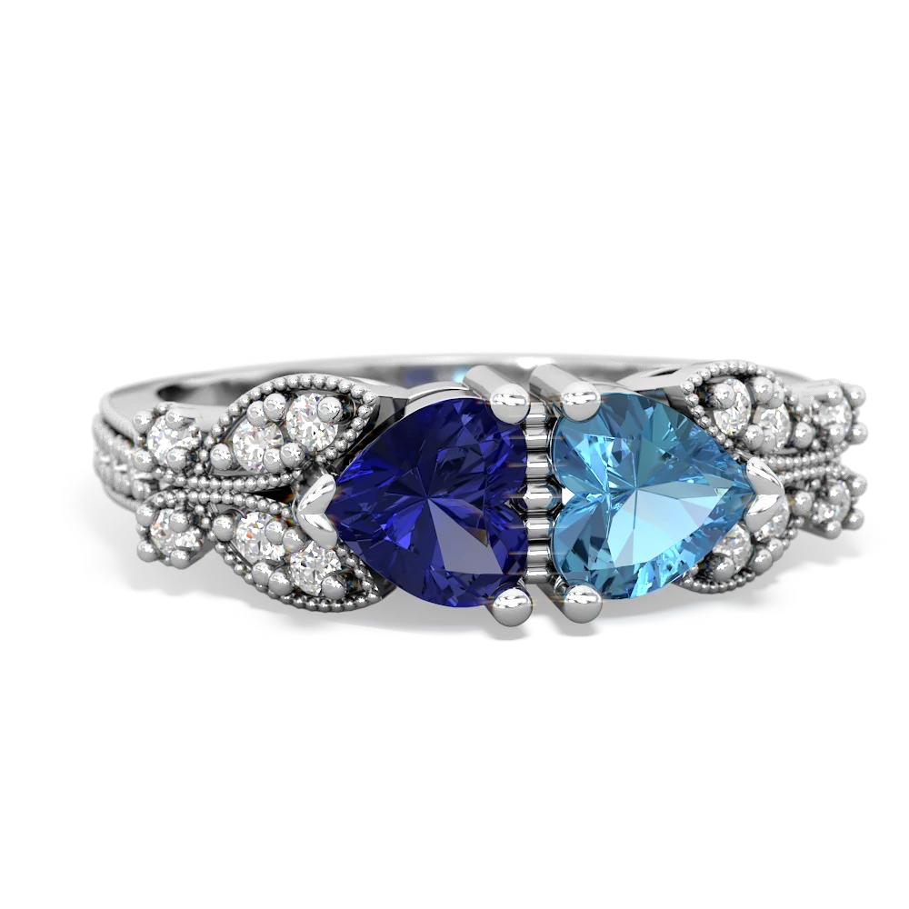 Lab Sapphire Diamond Butterflies 14K White Gold ring R5601