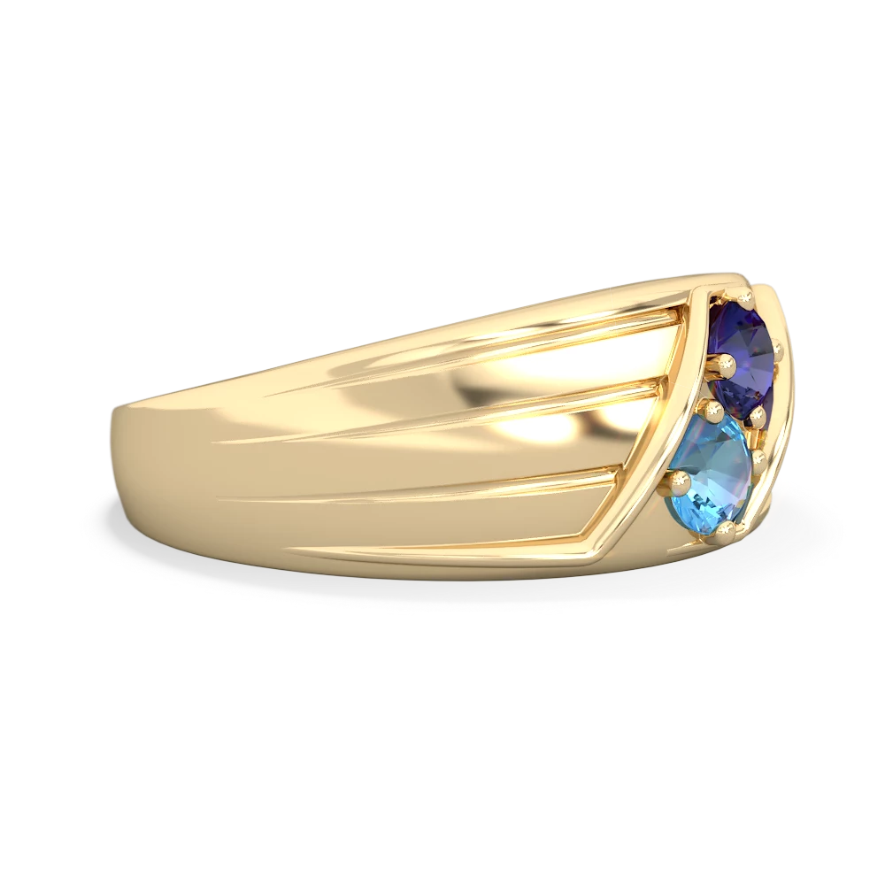 Lab Sapphire Men's Streamline 14K Yellow Gold ring R0460