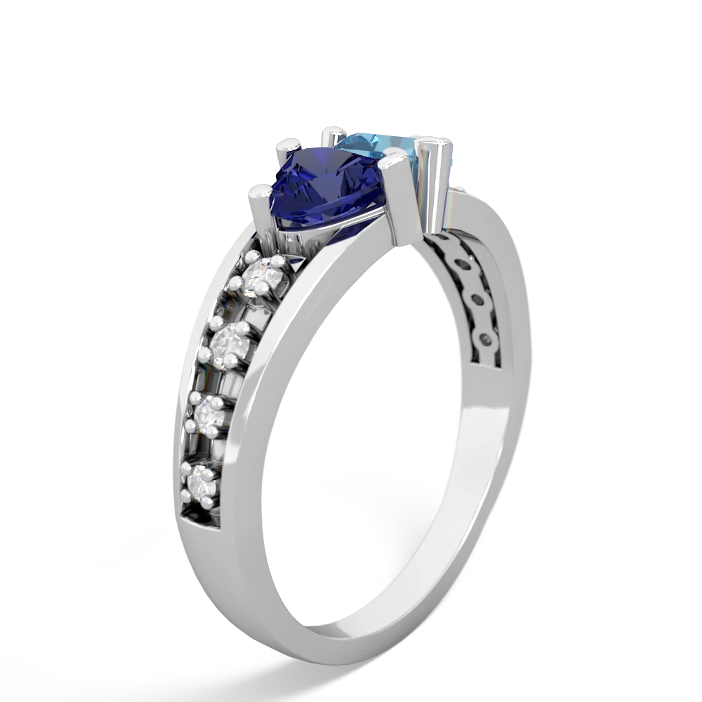 Lab Sapphire Heart To Heart 14K White Gold ring R3342