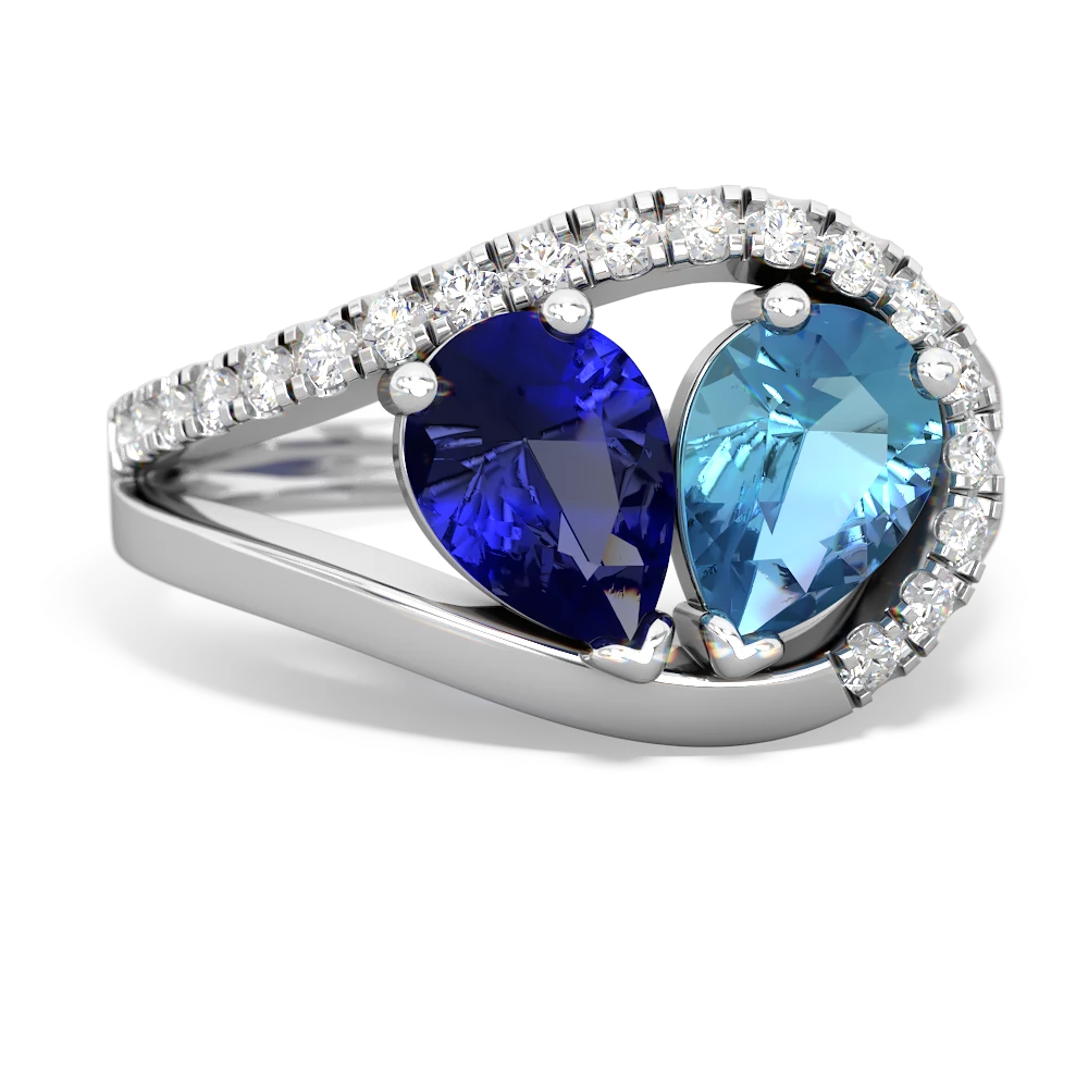 Lab Sapphire Nestled Heart Keepsake 14K White Gold ring R5650