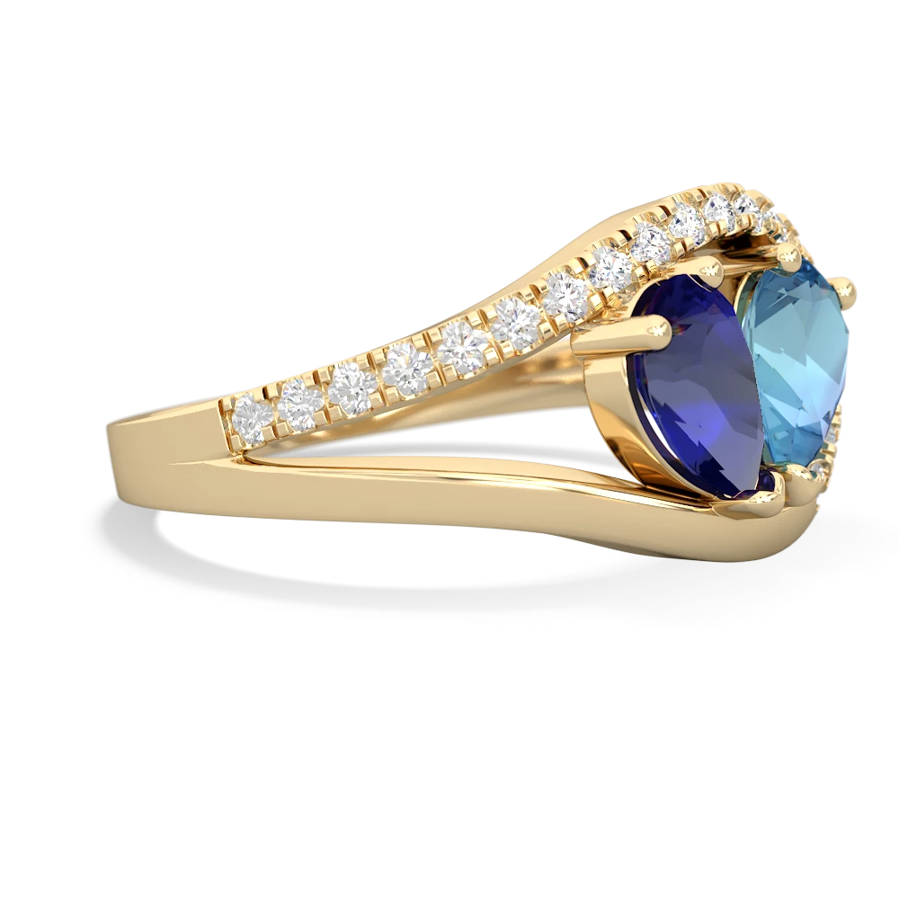 Lab Sapphire Nestled Heart Keepsake 14K Yellow Gold ring R5650