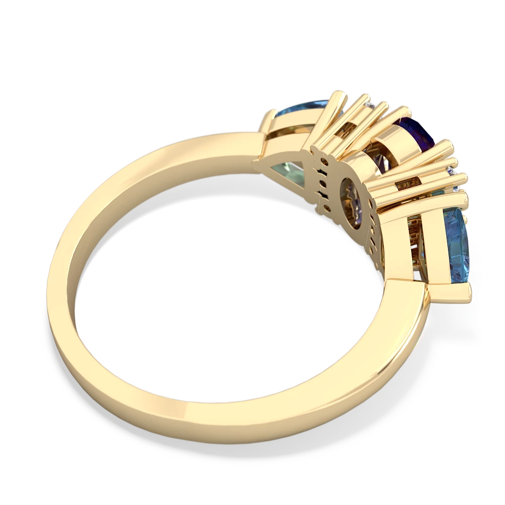 Lab Sapphire Antique Style Three Stone 14K Yellow Gold ring R2186