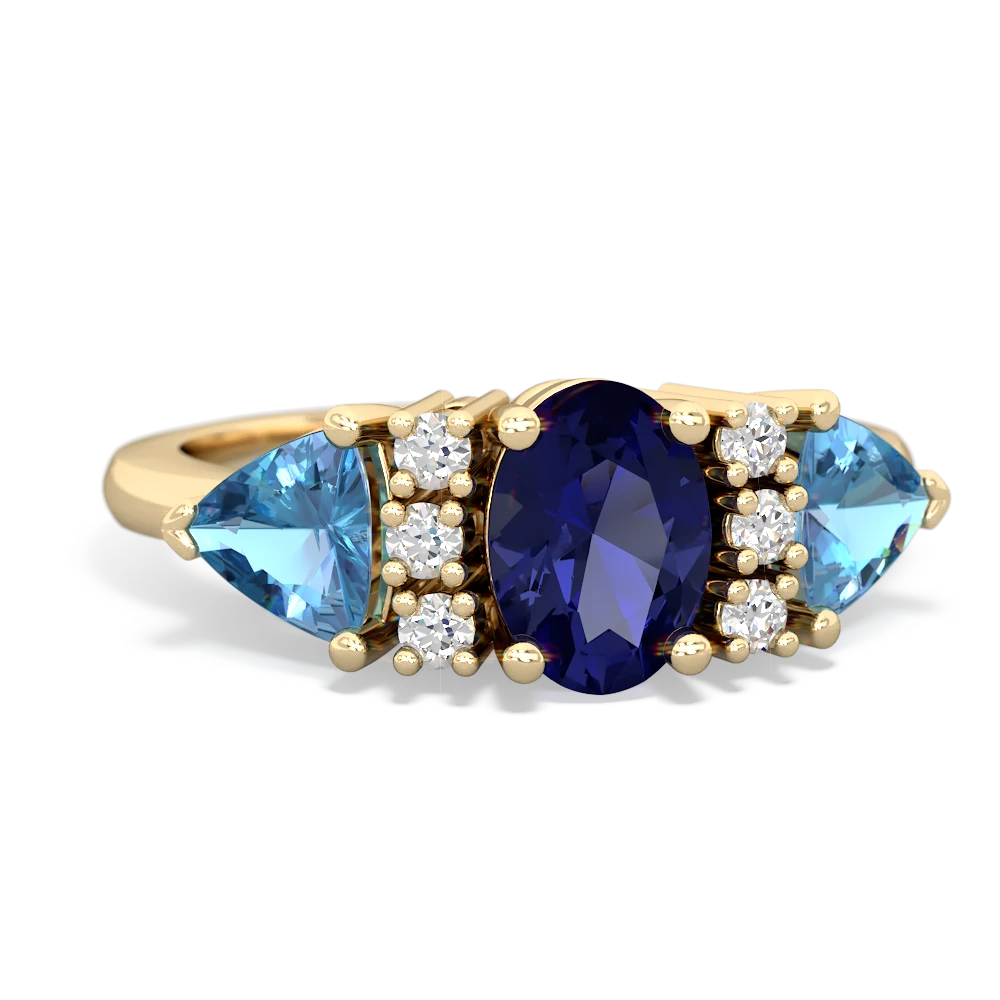 Lab Sapphire Antique Style Three Stone 14K Yellow Gold ring R2186