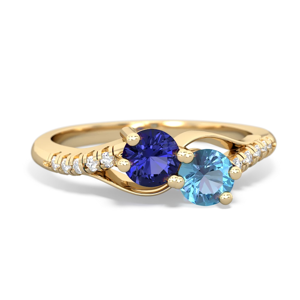 Lab Sapphire Infinity Pave Two Stone 14K Yellow Gold ring R5285