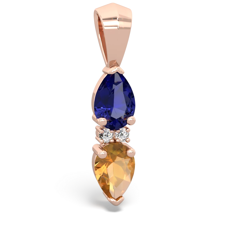 Lab Sapphire Bowtie Drop 14K Rose Gold pendant P0865