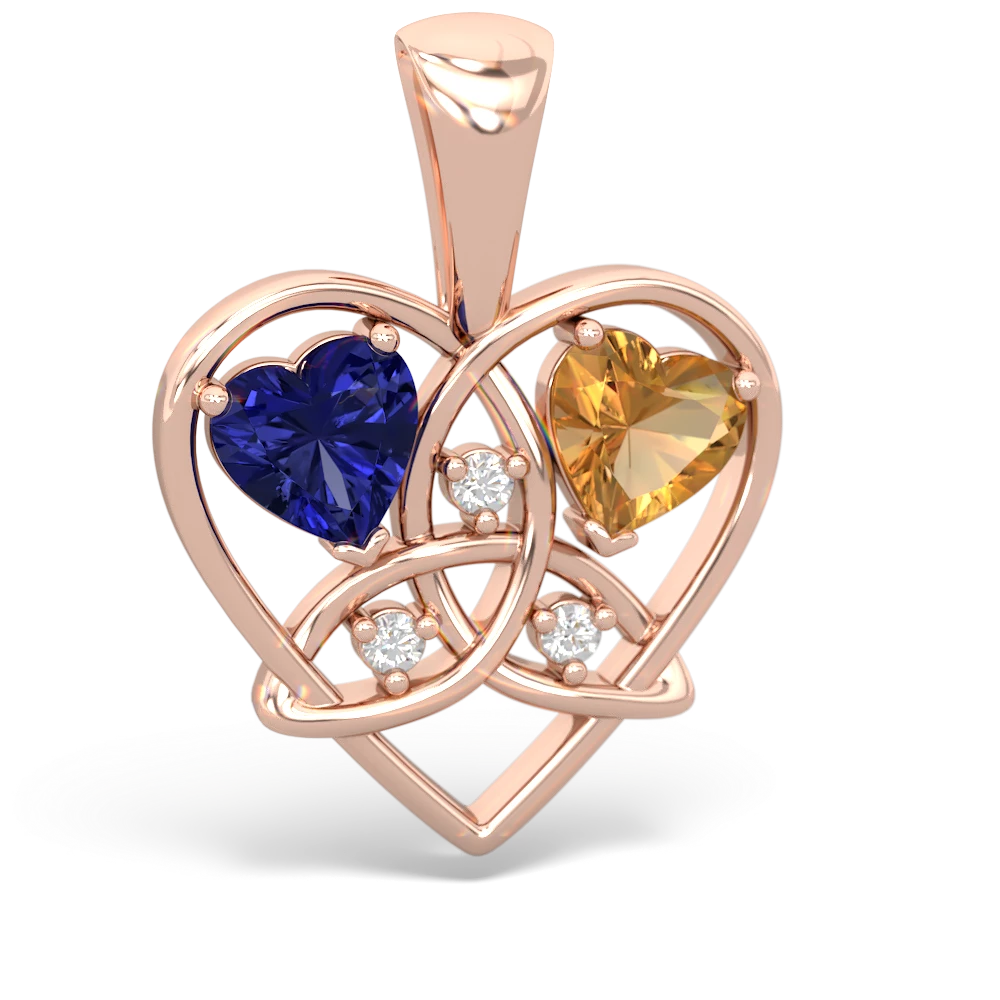 Lab Sapphire Celtic Trinity Heart 14K Rose Gold pendant P5331