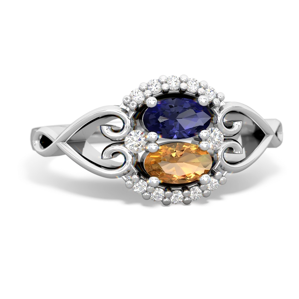 Lab Sapphire Love Nest 14K White Gold ring R5860