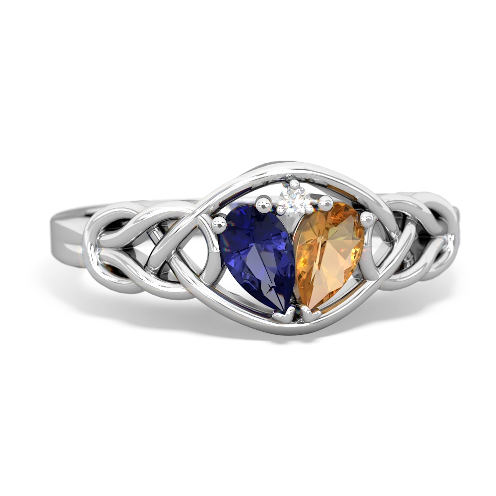 Lab Sapphire Celtic Love Knot 14K White Gold ring R5420