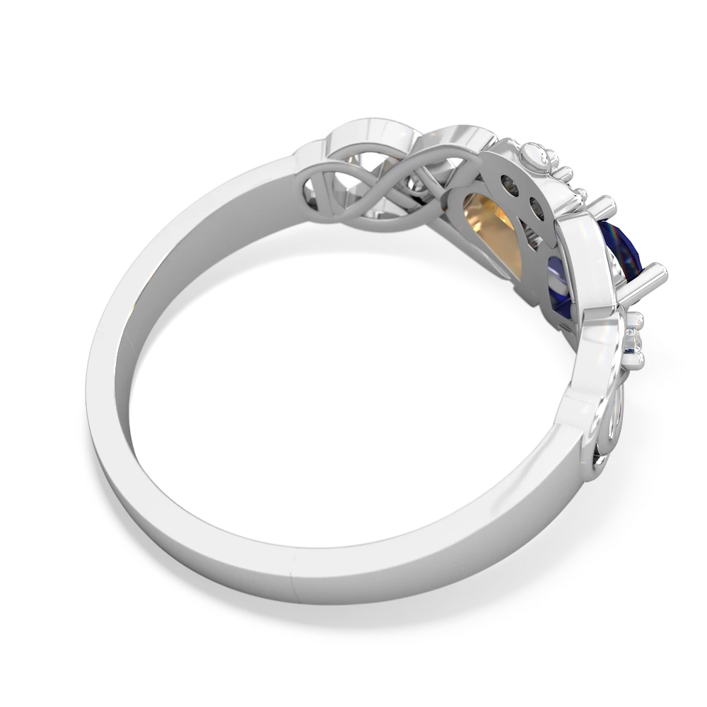 Lab Sapphire 'One Heart' Celtic Knot Claddagh 14K White Gold ring R5322