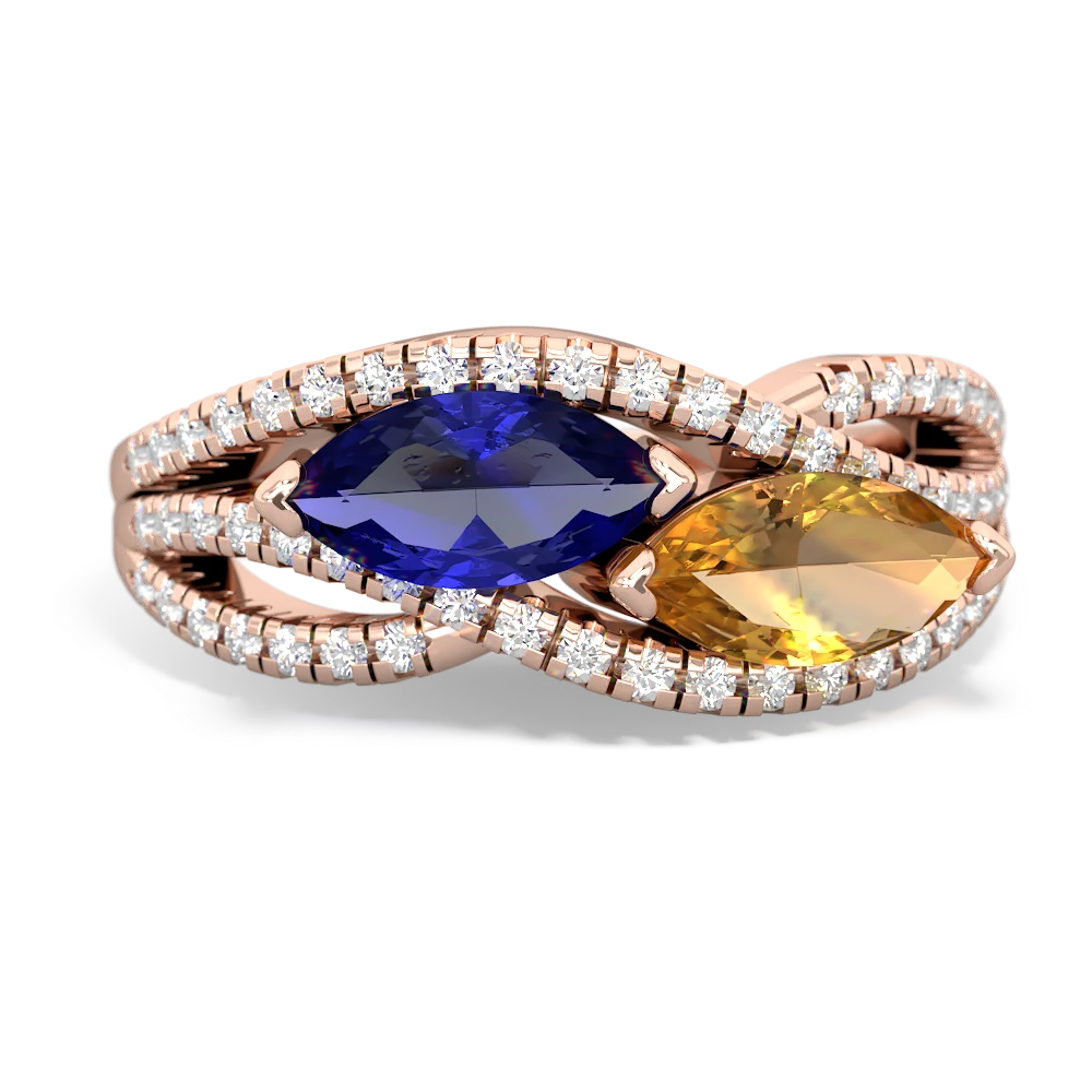 Lab Sapphire Diamond Rivers 14K Rose Gold ring R3070