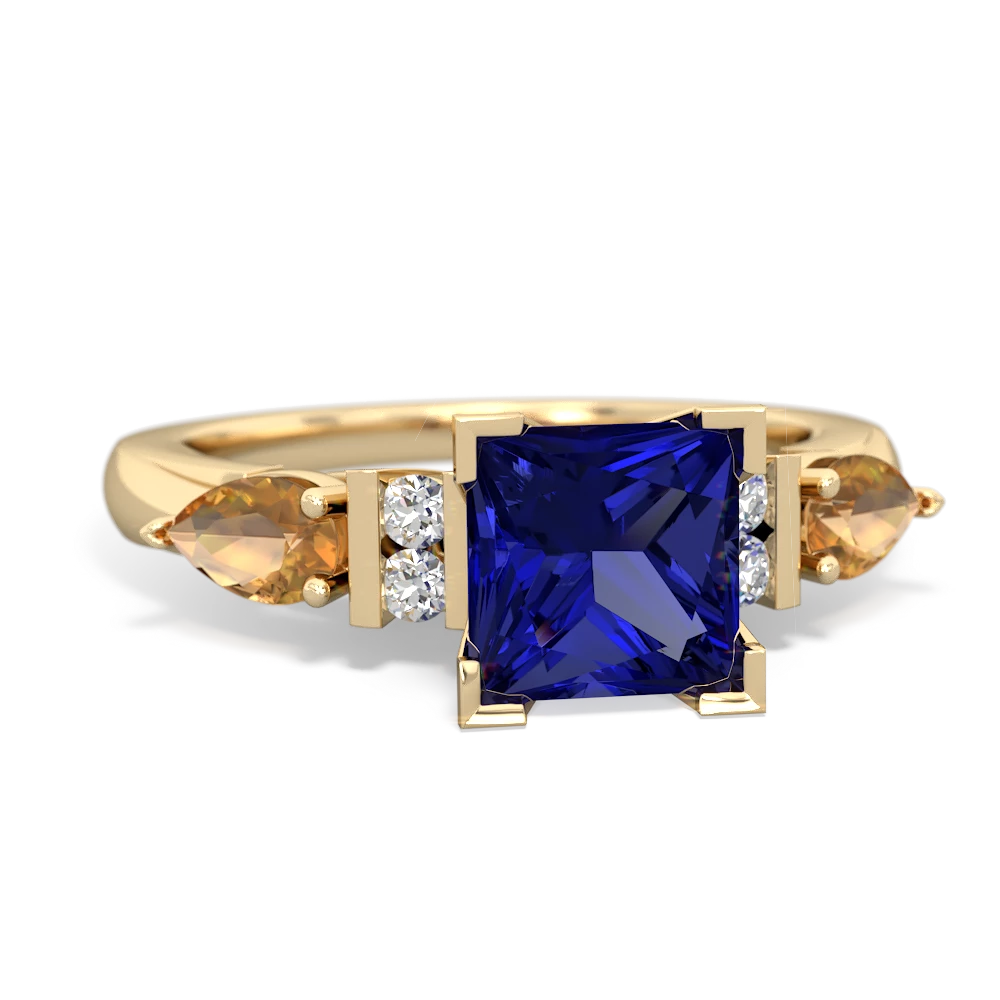 Lab Sapphire 6Mm Princess Eternal Embrace Engagement 14K Yellow Gold ring C2002