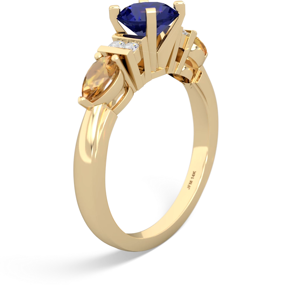 Lab Sapphire 6Mm Round Eternal Embrace Engagement 14K Yellow Gold ring R2005