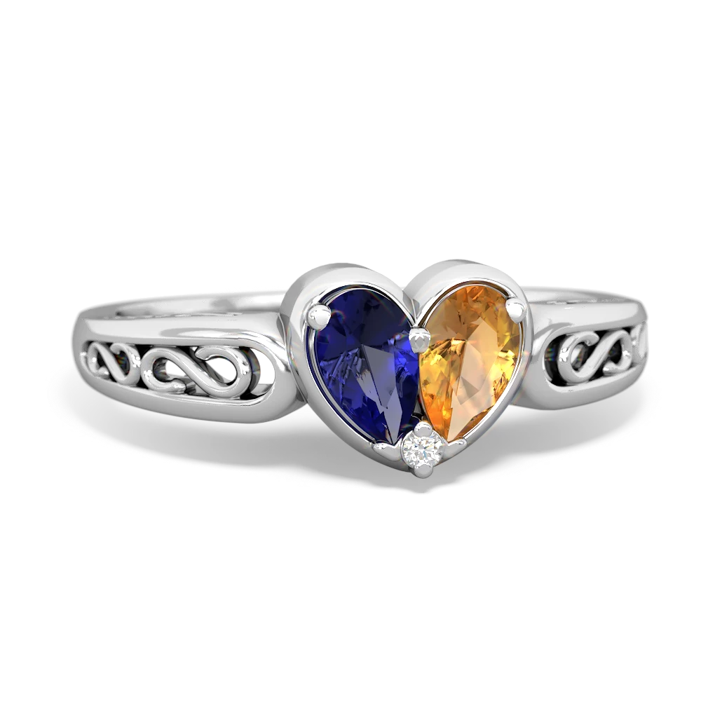 Lab Sapphire Filligree 'One Heart' 14K White Gold ring R5070