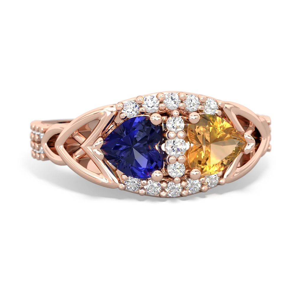 Lab Sapphire Sparkling Celtic Knot 14K Rose Gold ring R2645