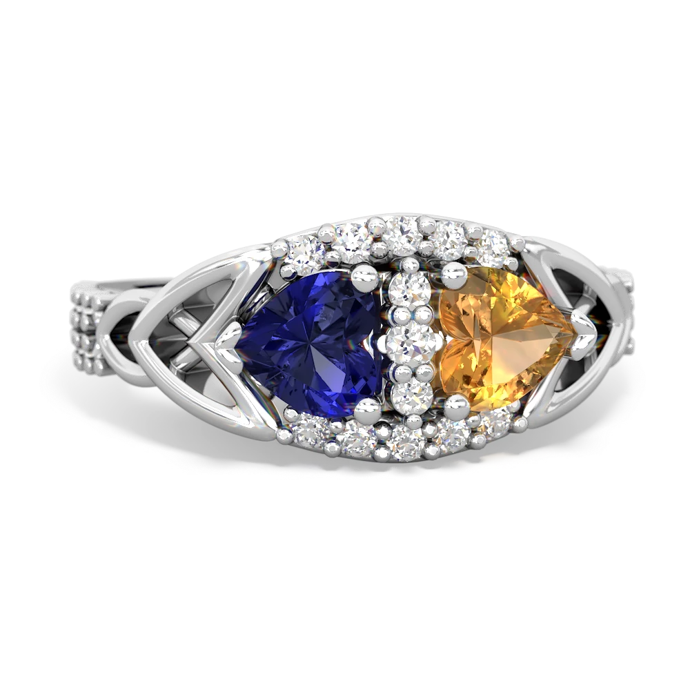 Lab Sapphire Sparkling Celtic Knot 14K White Gold ring R2645