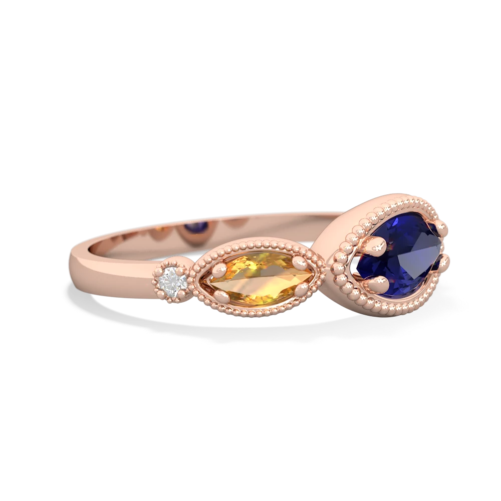 Lab Sapphire Milgrain Marquise 14K Rose Gold ring R5700