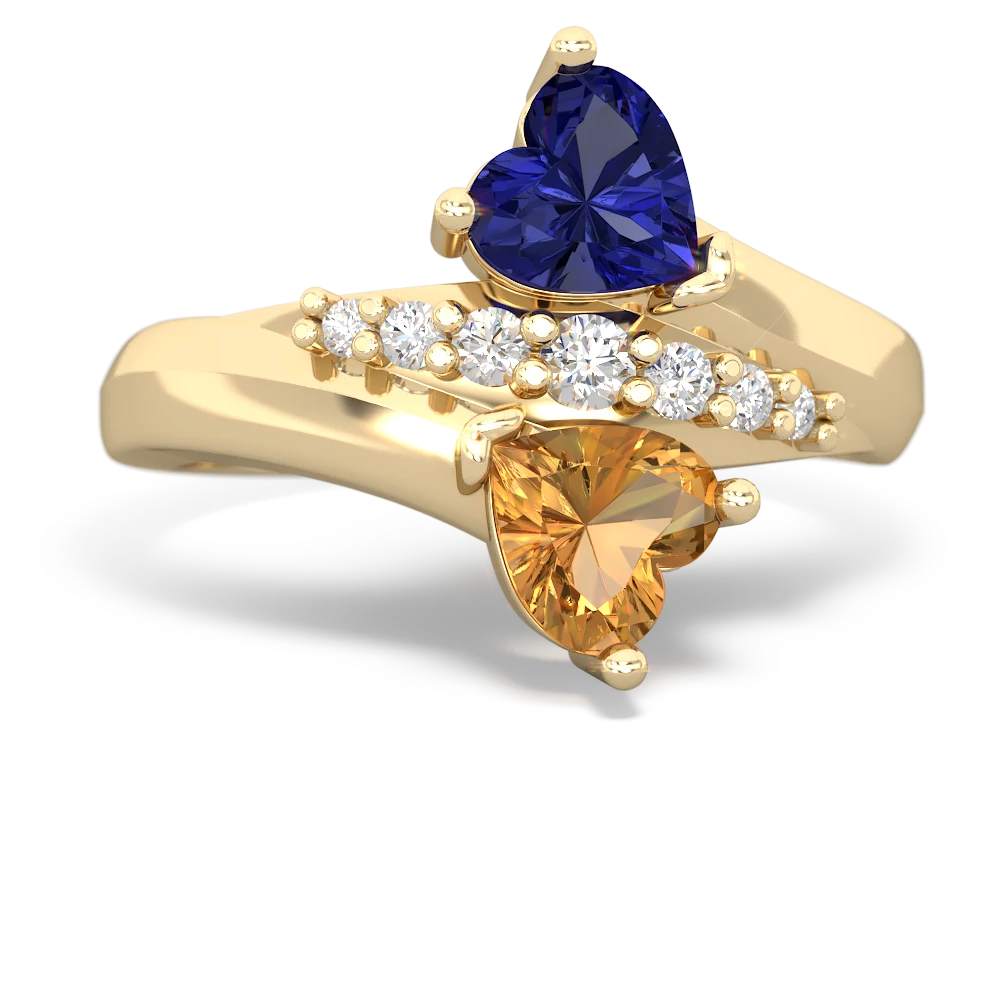 Lab Sapphire Heart To Heart 14K Yellow Gold ring R2064