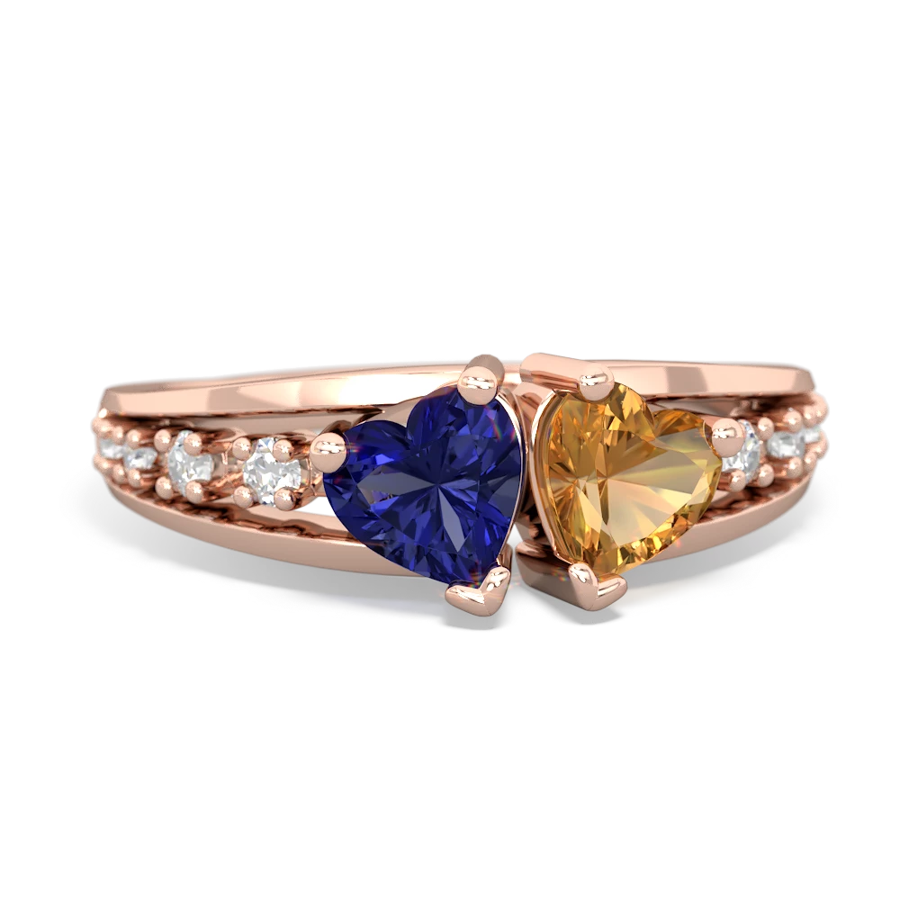 Lab Sapphire Heart To Heart 14K Rose Gold ring R3342