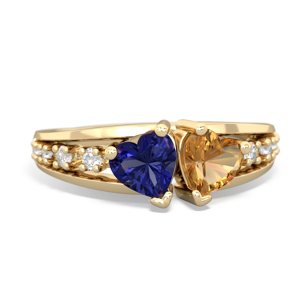 Lab Sapphire Heart To Heart 14K Yellow Gold ring R3342