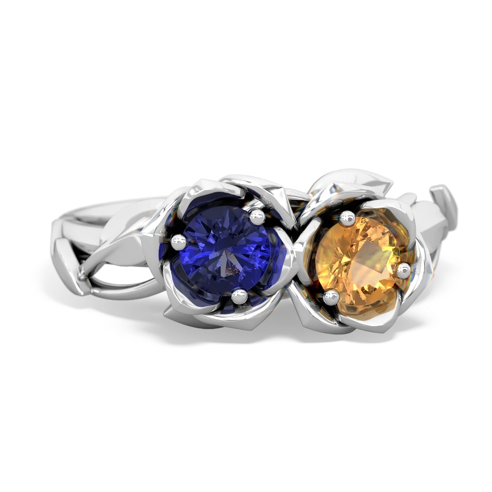 Lab Sapphire Rose Garden 14K White Gold ring R5510