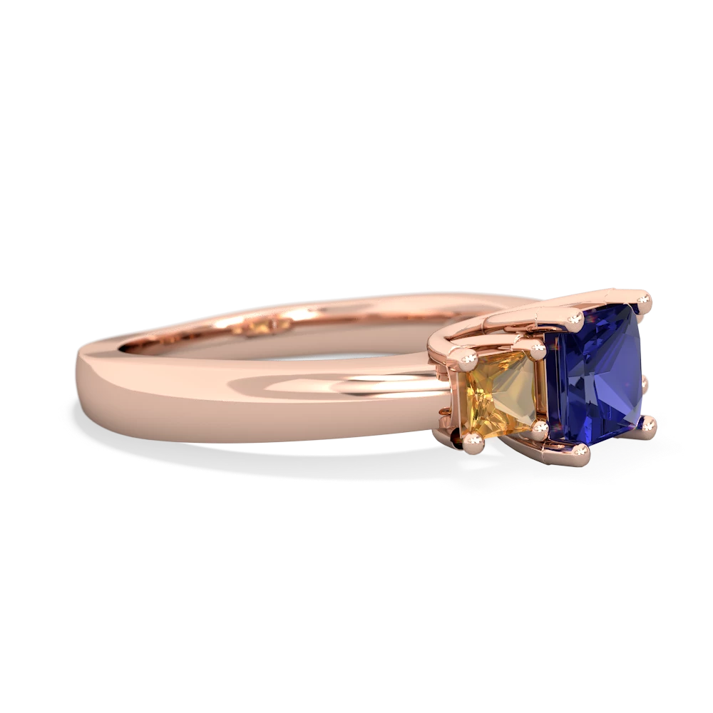 Lab Sapphire Three Stone Trellis 14K Rose Gold ring R4015