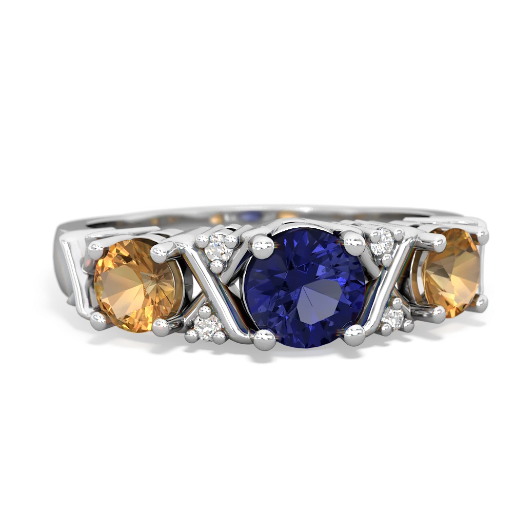 Lab Sapphire Hugs And Kisses 14K White Gold ring R5016