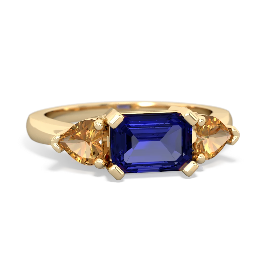 Lab Sapphire Three Stone 14K Yellow Gold ring R5235